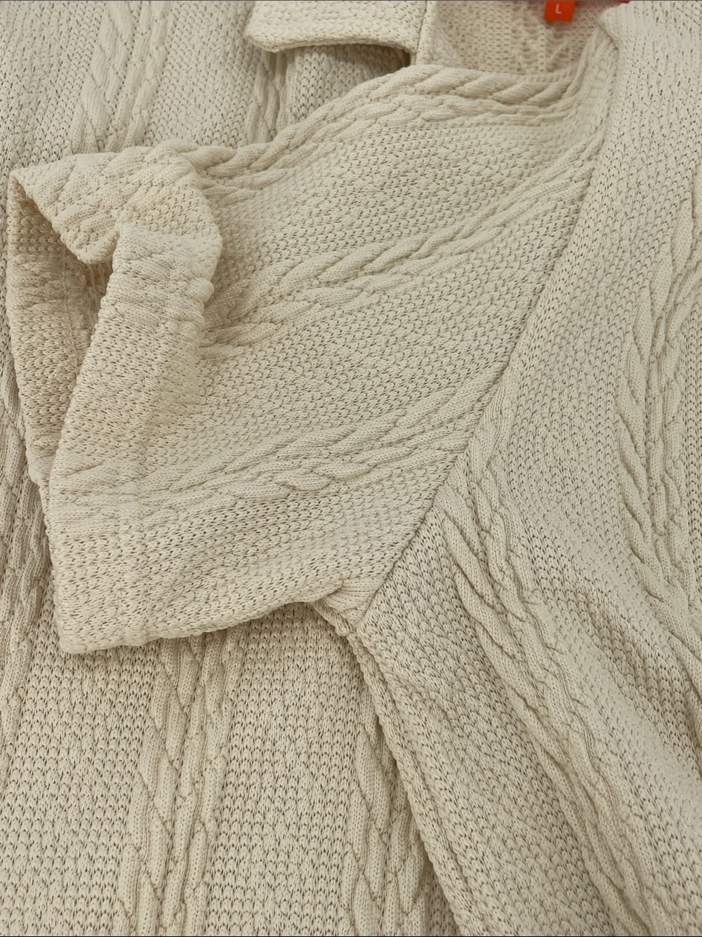 Negative Space Cable Knit Button Down Men’s Cream Colored Shirt Large